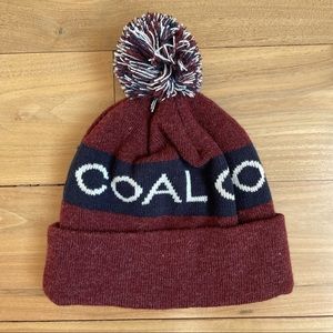 Coal Headware: Knit Maroon &  Navy Blue Beanie with Pom-Pom